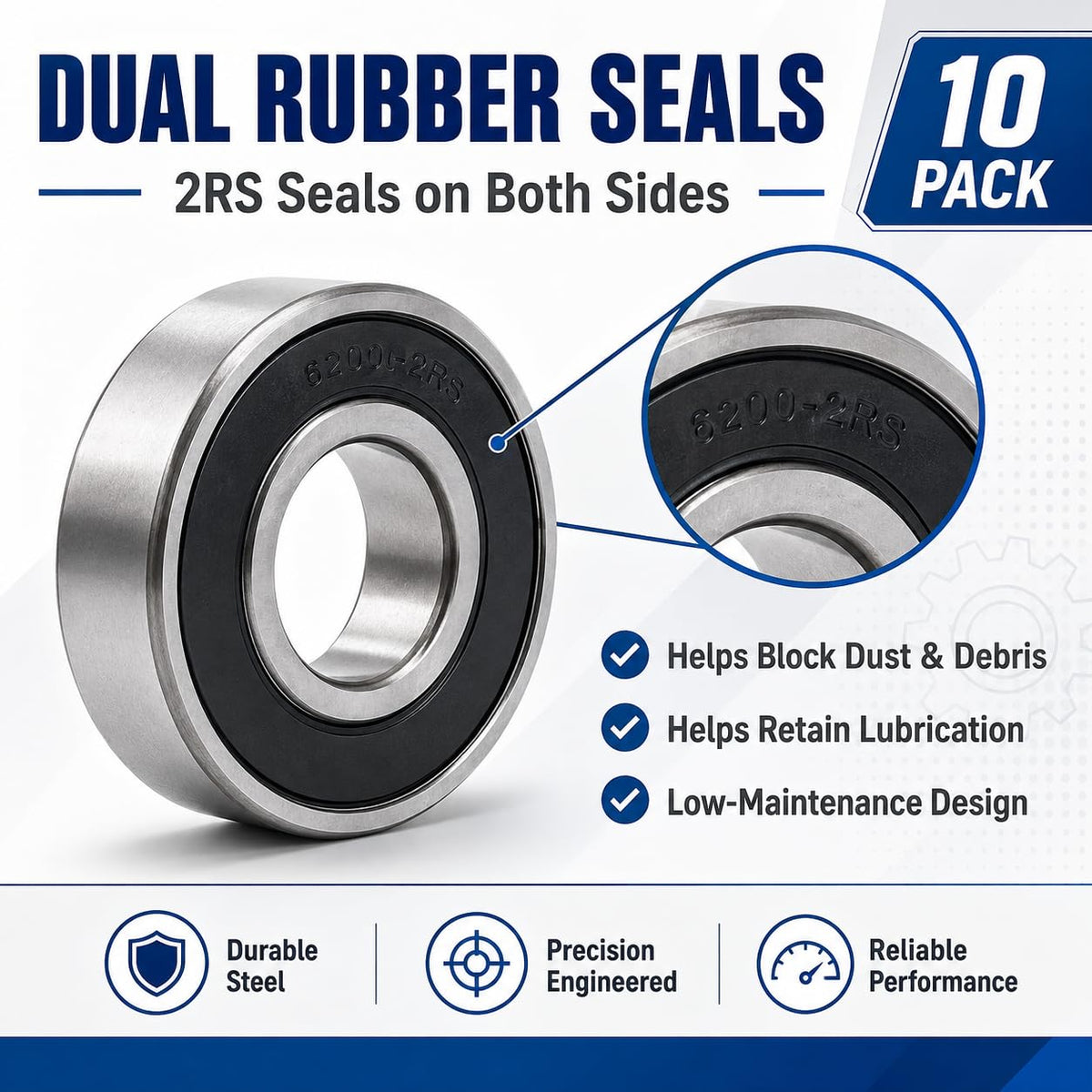 LILY 6200-2RS Ball Bearings 10x30x9mm, 10 Pack