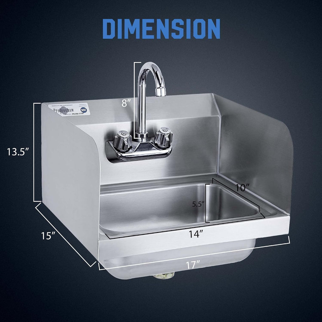 Commercial Hand Sink with Side Splash, Wall Mount Utility Sink