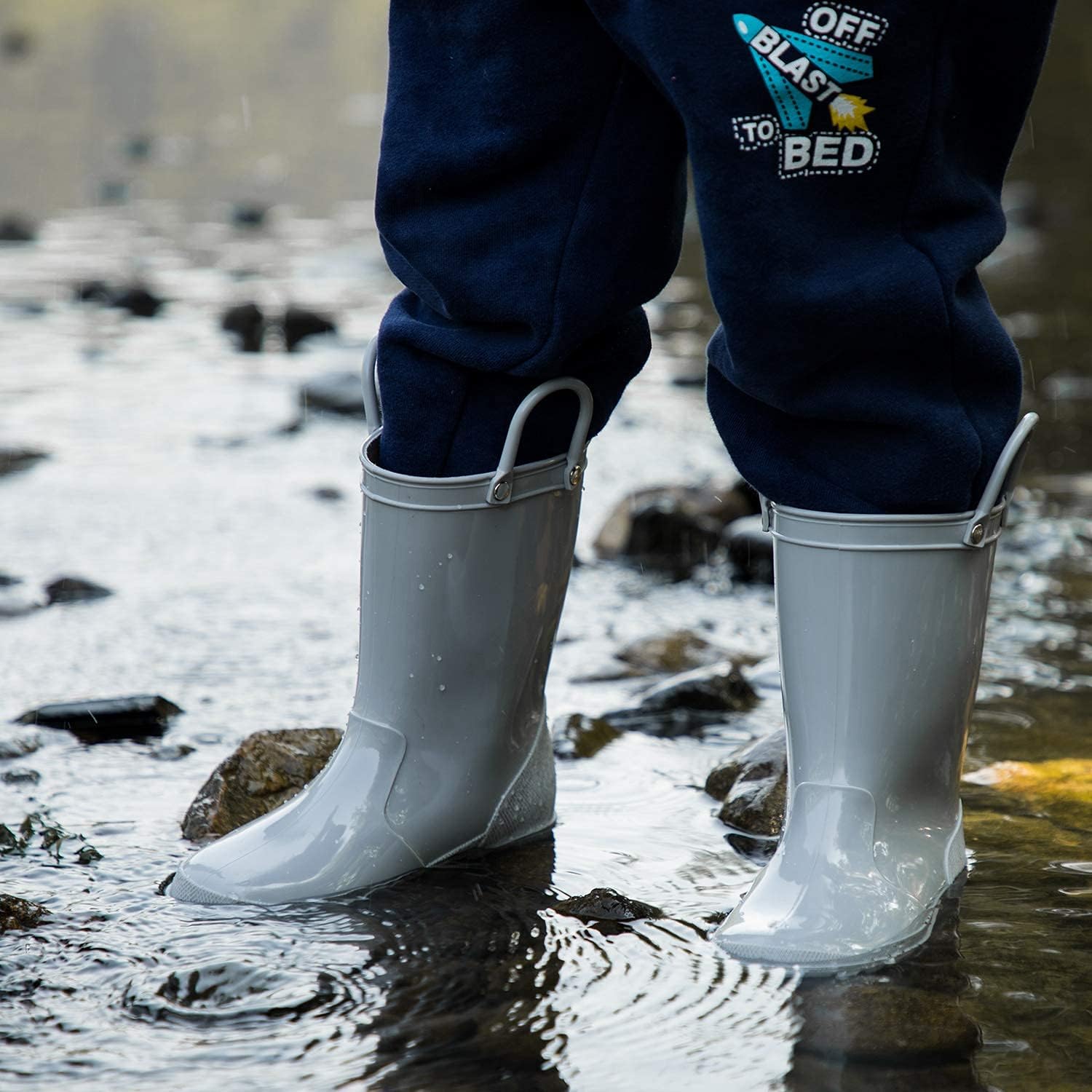 Kids Girls & Boys Rain Boots with Easy-on Handles Outdoors | Waterproof, PVC