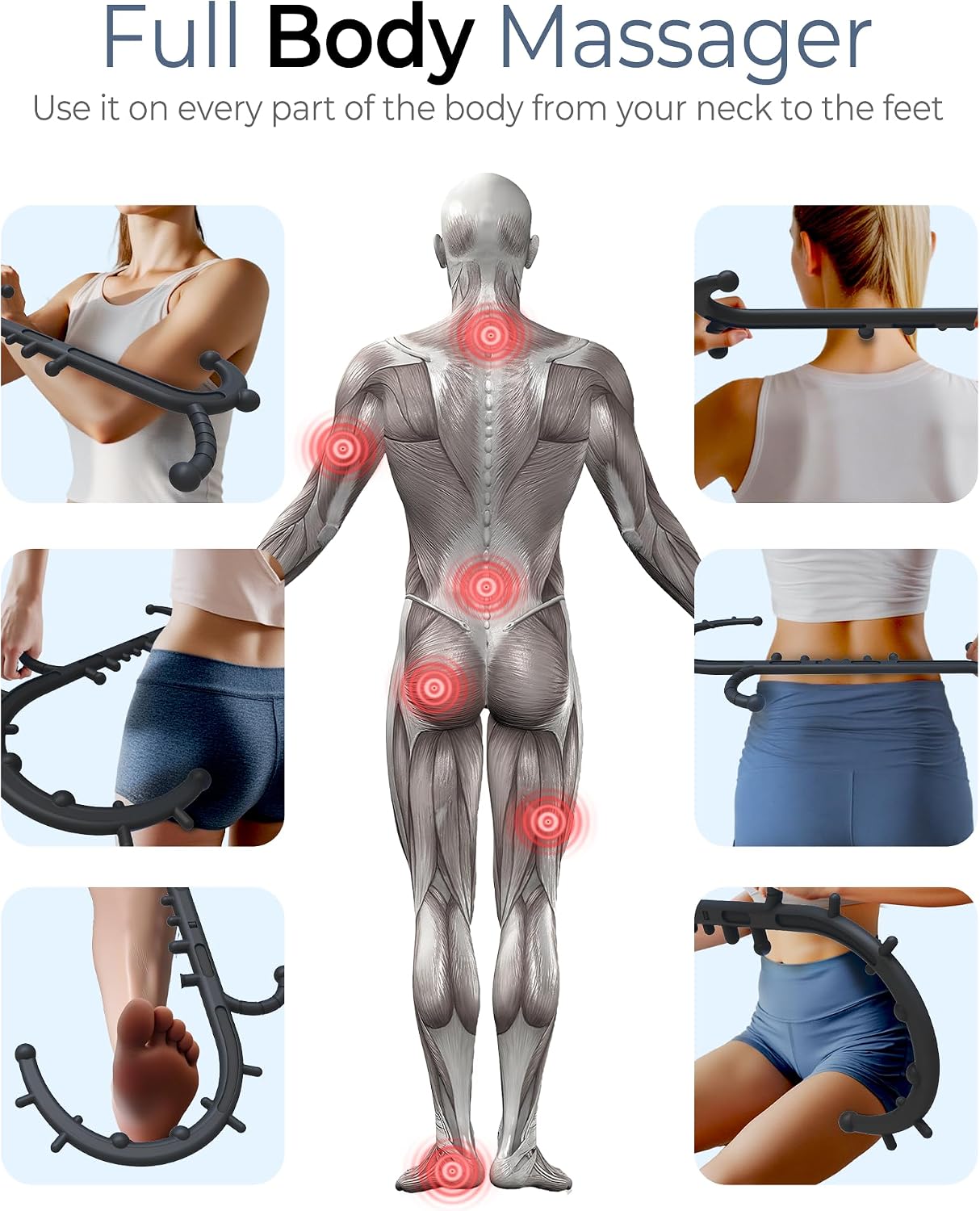 Back and Neck Massager for Pain Relief Deep Tissue, Upgraded Full Body Trigger Point Cane Massage Tools, Therapy