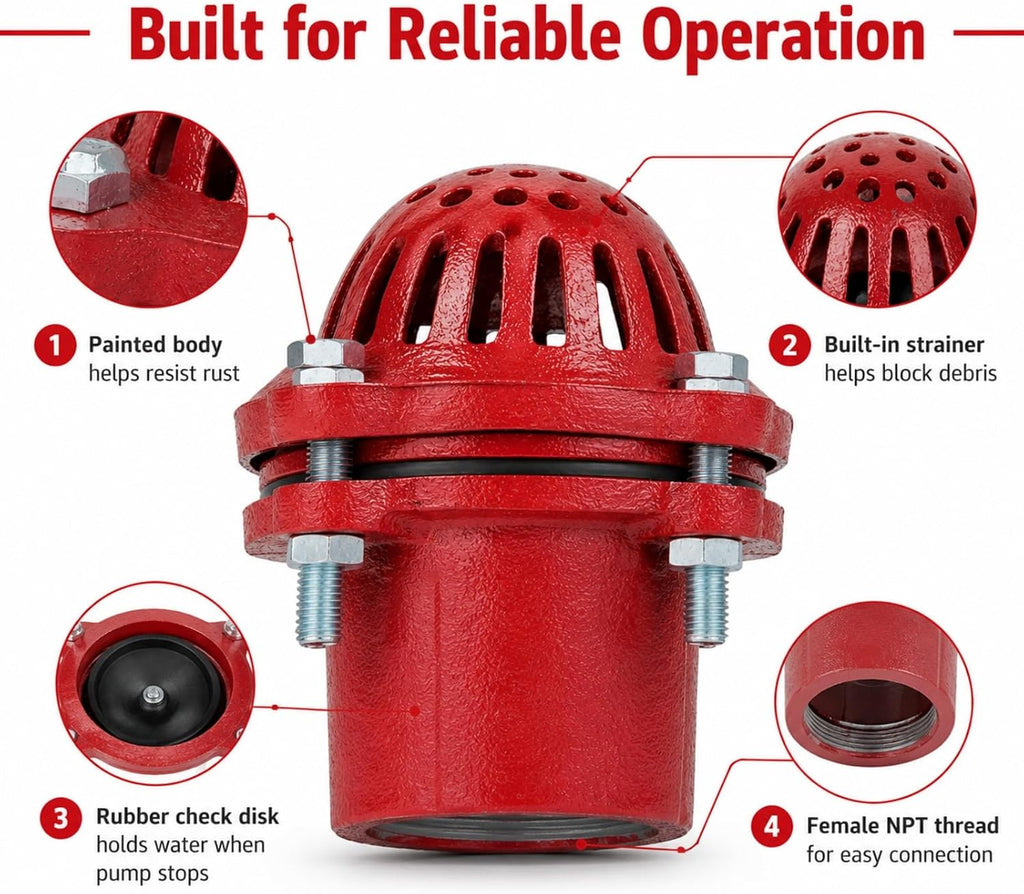 2 Inch Well Pump Foot Valve, Cast Iron NPT Check Valve with Strainer