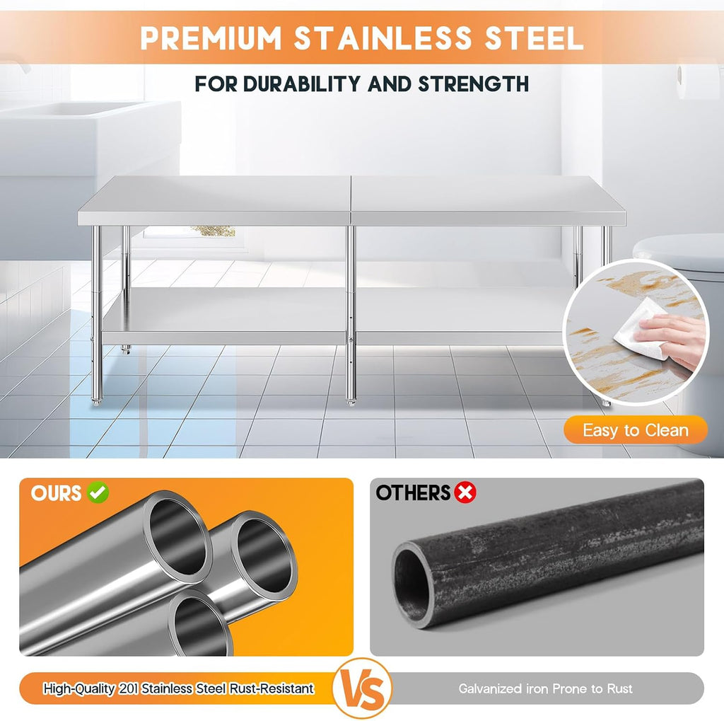96 x 30-Inch Stainless Steel Prep and Work Table