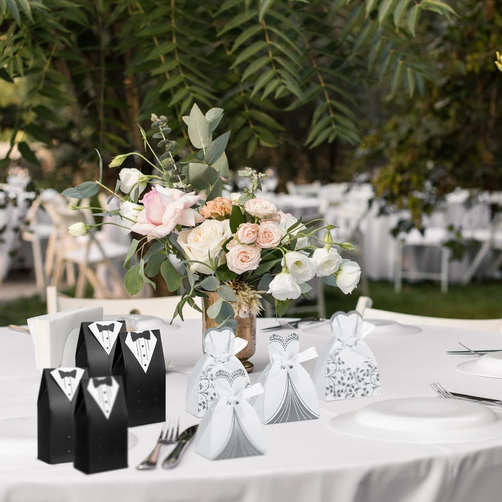 100 Pcs Wedding Party Favor Boxes for Guests, Dress Tuxedo, Stylish