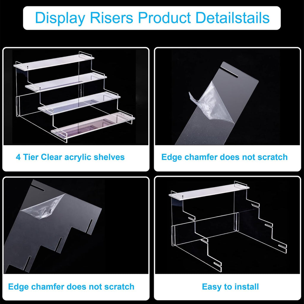 4 Tier Acrylic Display Risers, Perfume Organizer Stand, Cupcake Stand Holder, Clear Shelf Risers for Display Stands