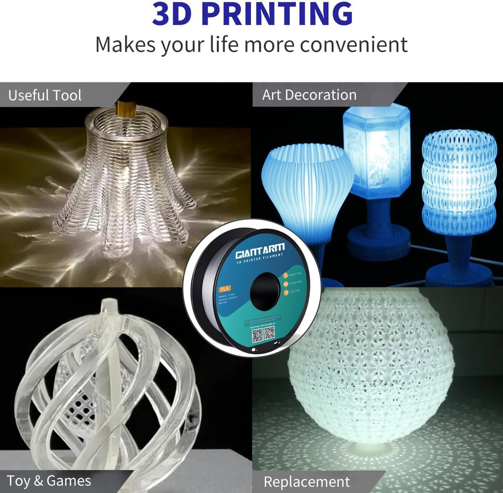 Clear PLA Filament, 1.75mm Transparent PLA 1kg Spool (2.2lbs), 3D Printer Filament with Vacuum Packaging