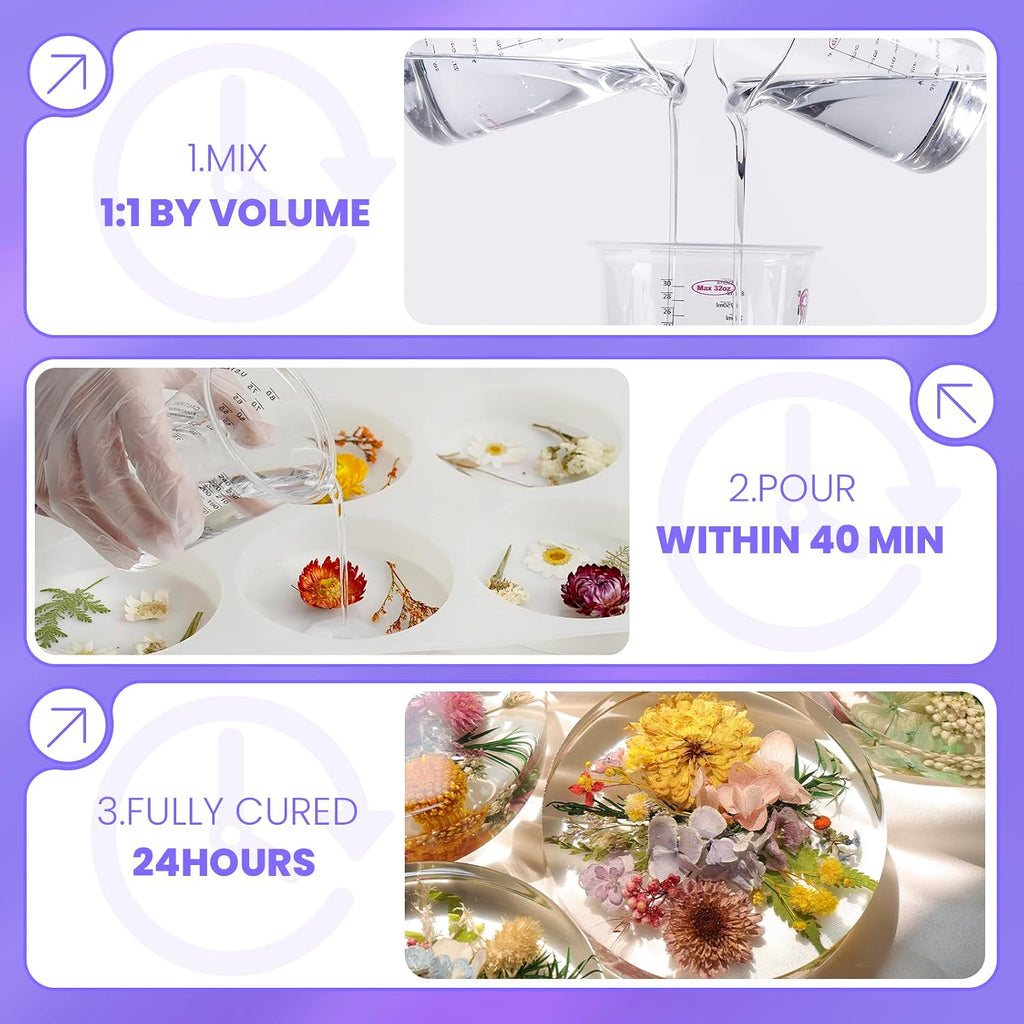 34oz Crystal Clear Epoxy Resin, Casting Resin for Beginners | 2 Part Resin and Hardener for Crafts, Bubble Free & Low