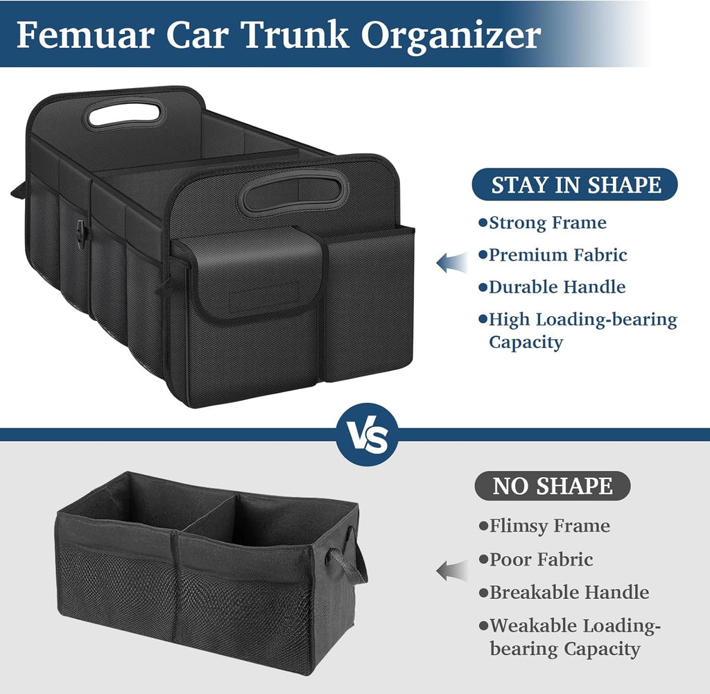 Car Trunk Organizer with Large Capacity Waterproof Car Accessories for Women & Men, Collapsible Trunk Organizer for