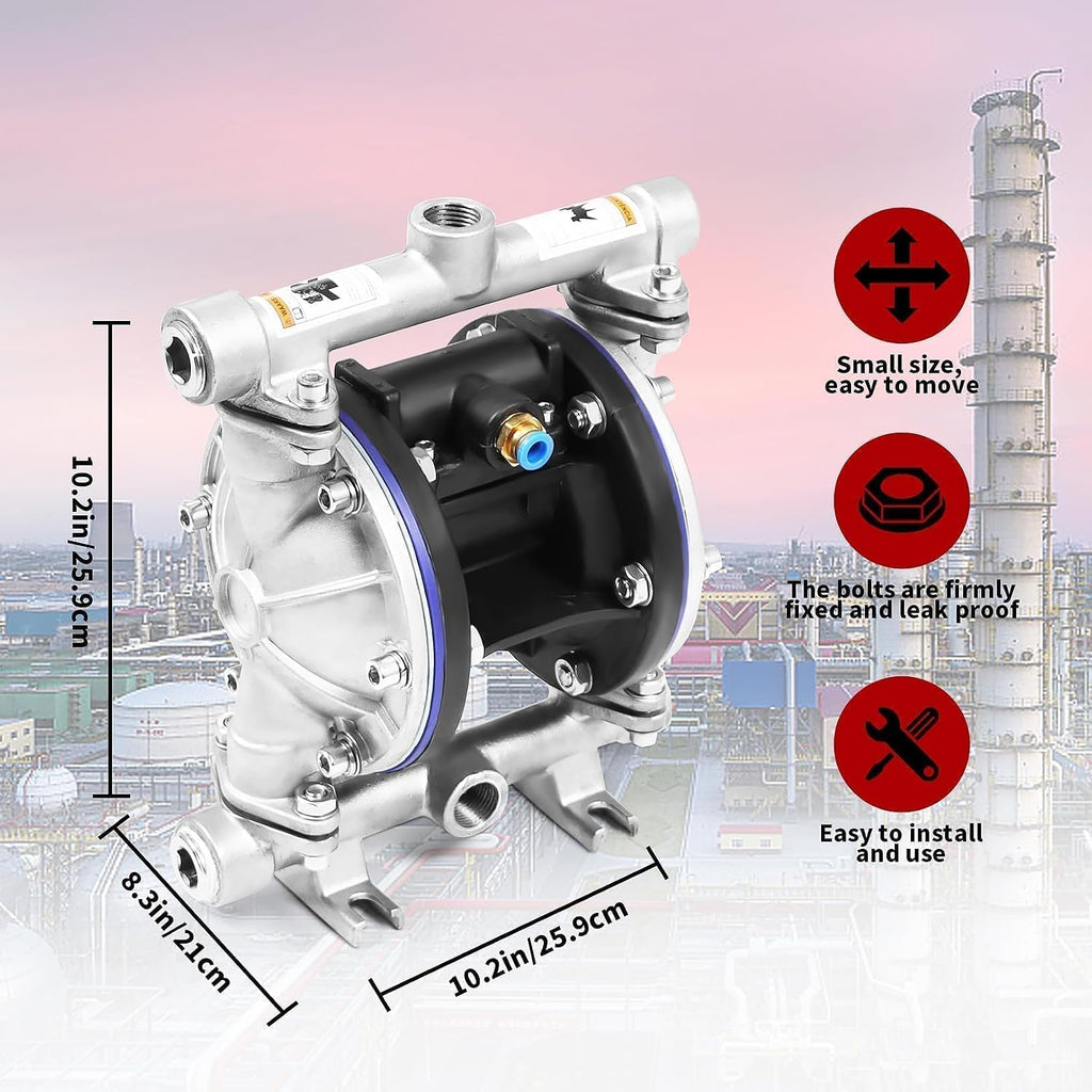Nakkaa SS Pneumatic Double Diaphragm Pump 8.8GPM 1/2" In/Out Max 120PSI