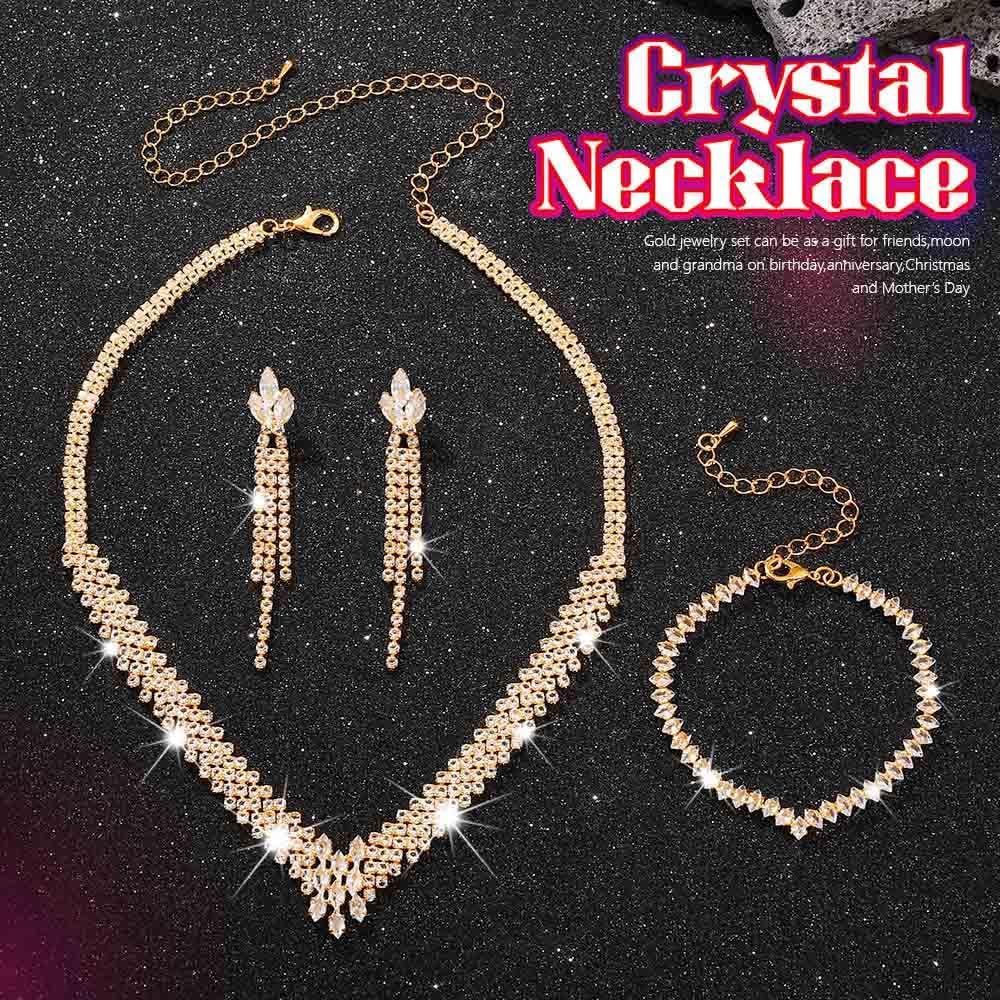 Rhinestone Bridal Jewelry Set Clip On Earrings Wedding Prom Jewelry Accessories for Women
