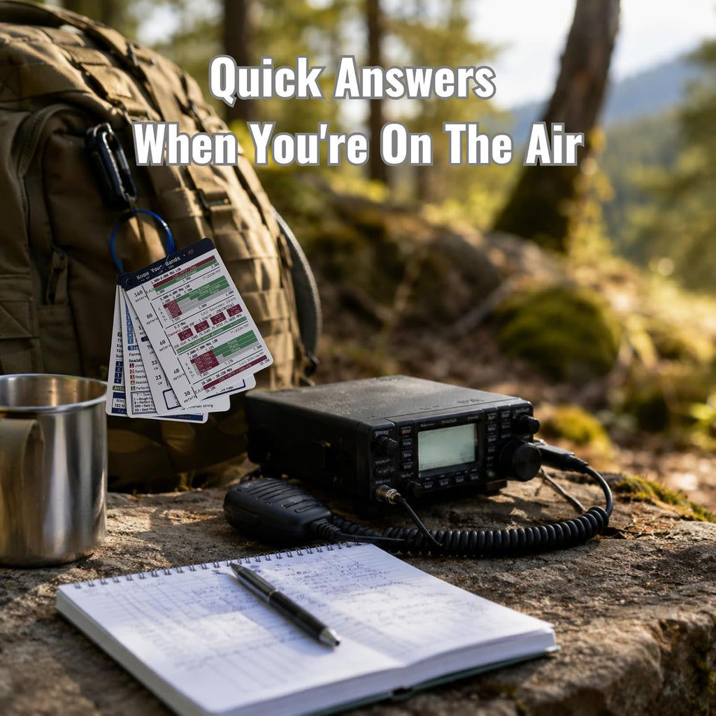 Ham Radio Frequency Chart Quick Reference Cards - Band Plan Q Codes FT8 Phonetic Alphabet | Waterproof PVC Pocket
