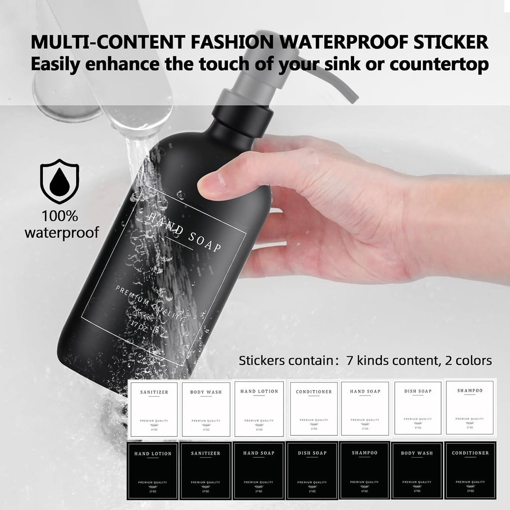 Black Thick Glass Soap Dispenser - Farmhouse Kitchen Dish &Hand Soap Dispenser Set, 304 Rustproof Pump Lotion