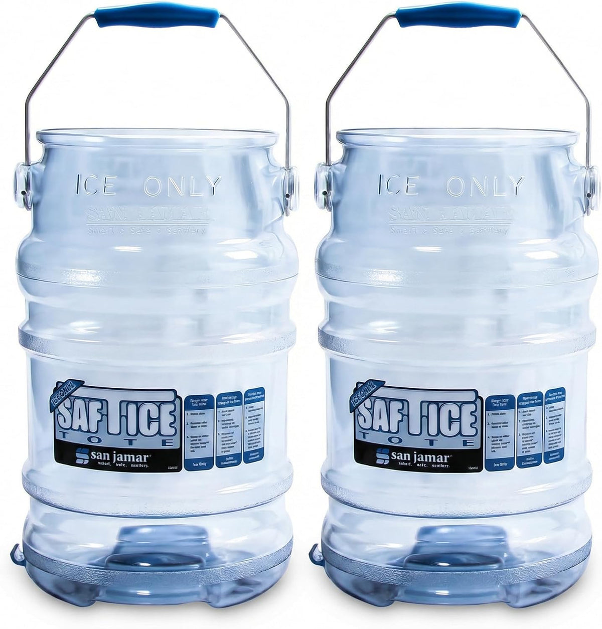 Ice Bucket, San Jamar Saf-T-Ice, 6 Gallon, Tri-Grip Handle, Blue, 2-Pack