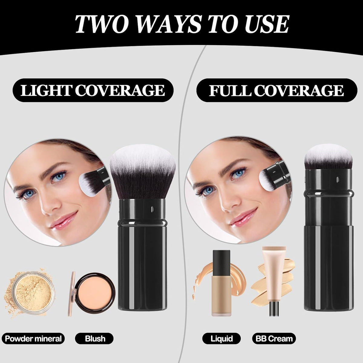 Retractable Makeup Brush, Powder Kabuki Foundation Makeup Brushes