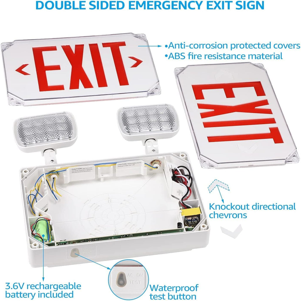LEONLITE Wet Location LED Exit Sign with Emergency Lights White
