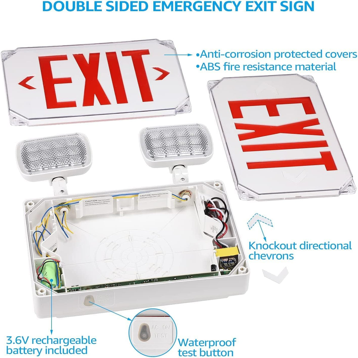 LEONLITE Wet Location LED Exit Sign with Emergency Lights White