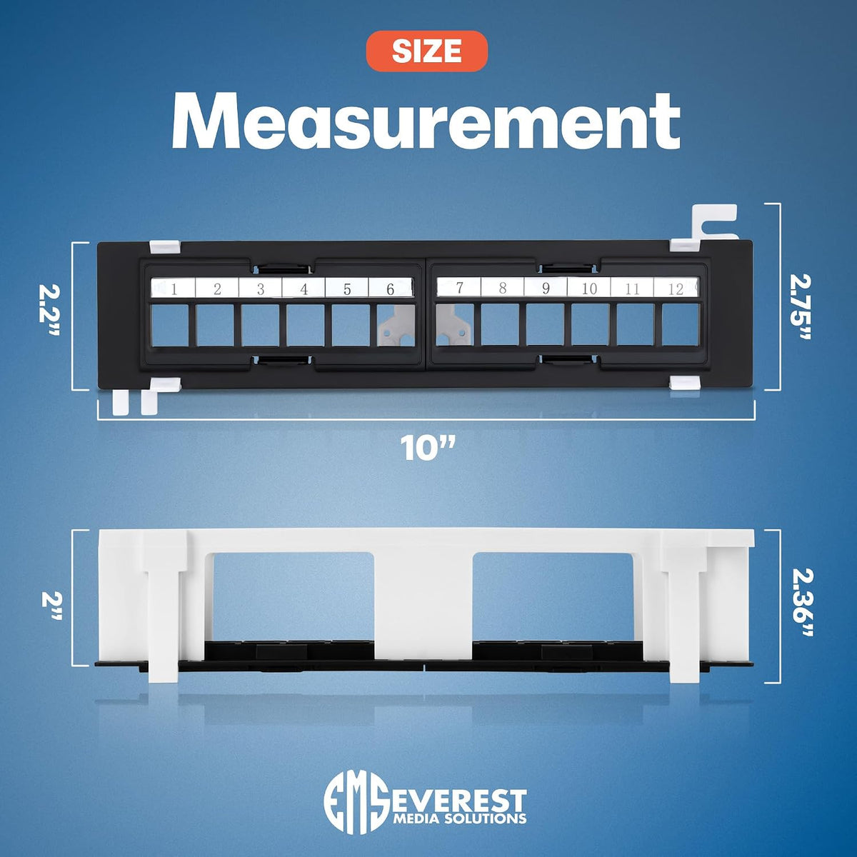 Everest Media 12-Port Keystone Patch Panel (1-Pack) 89D Wall Mount Bracket