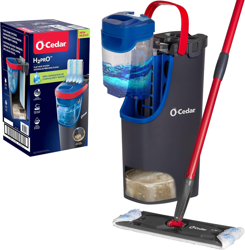 O-Cedar H2prO Flat Mop System | Quick Everyday Cleaning | Dual-Tank Fresh Water System | Machine Washable Reusable