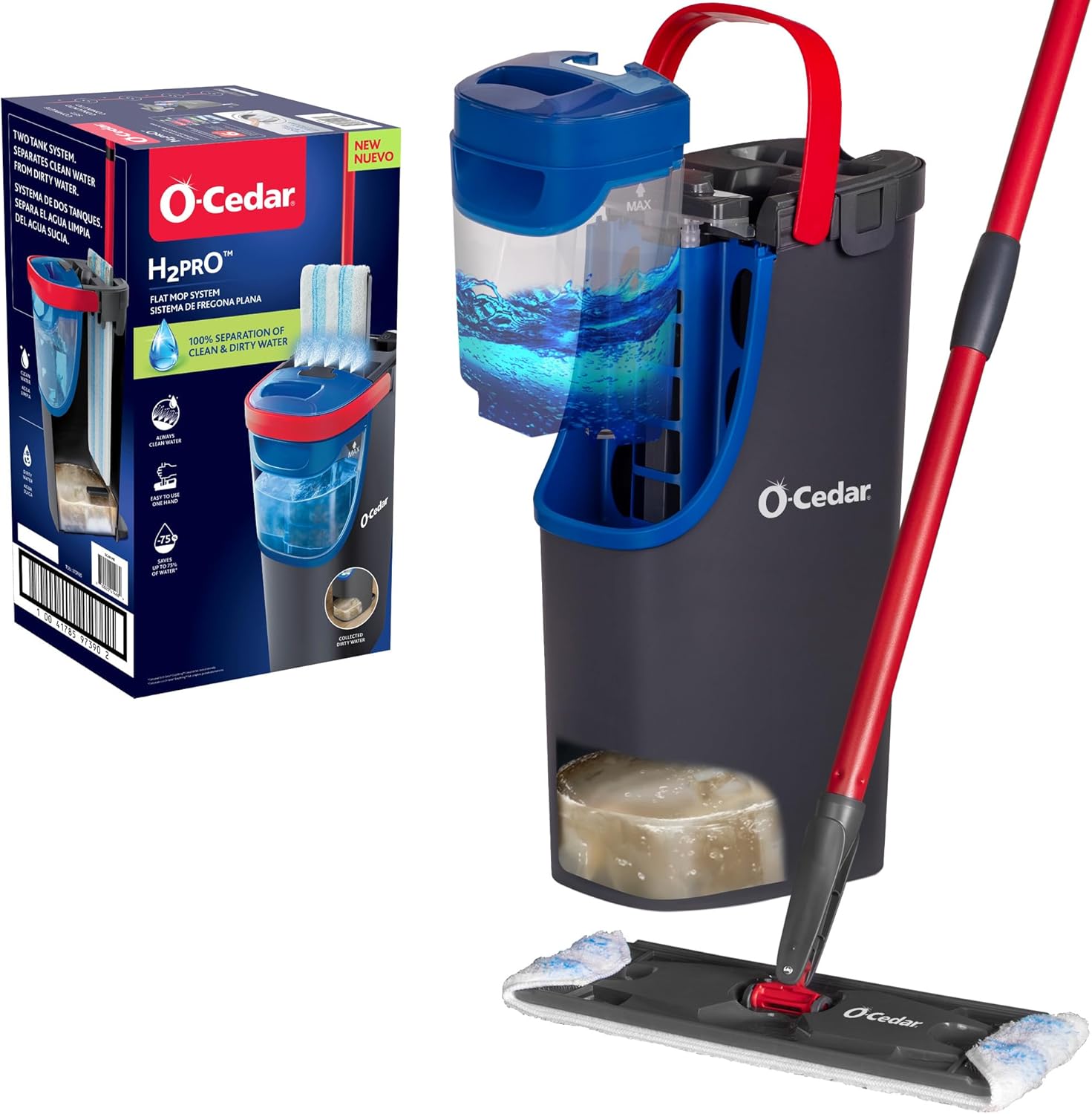 O-Cedar H2prO Flat Mop System | Quick Everyday Cleaning | Dual-Tank Fresh Water System | Machine Washable Reusable