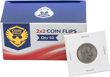 100 Quarter 2x2 Premium Cardboard Coin Flips Paper Holders Mylar Archival Safe Storage