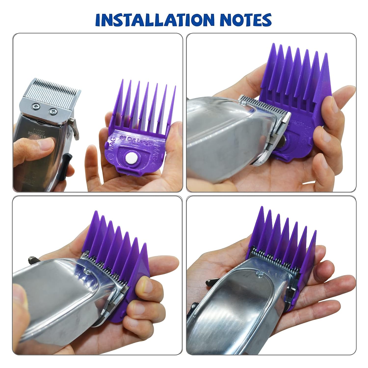 Magnetic Clipper Guards Guide Comb Set for Andis Master (1/16-1 Inch) 10pcs | (Purple), Rare Earth Magnet & First