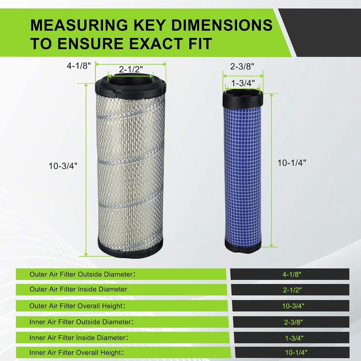 M131802 Outer Air Filter with M131803 Inner Filter for John Deere