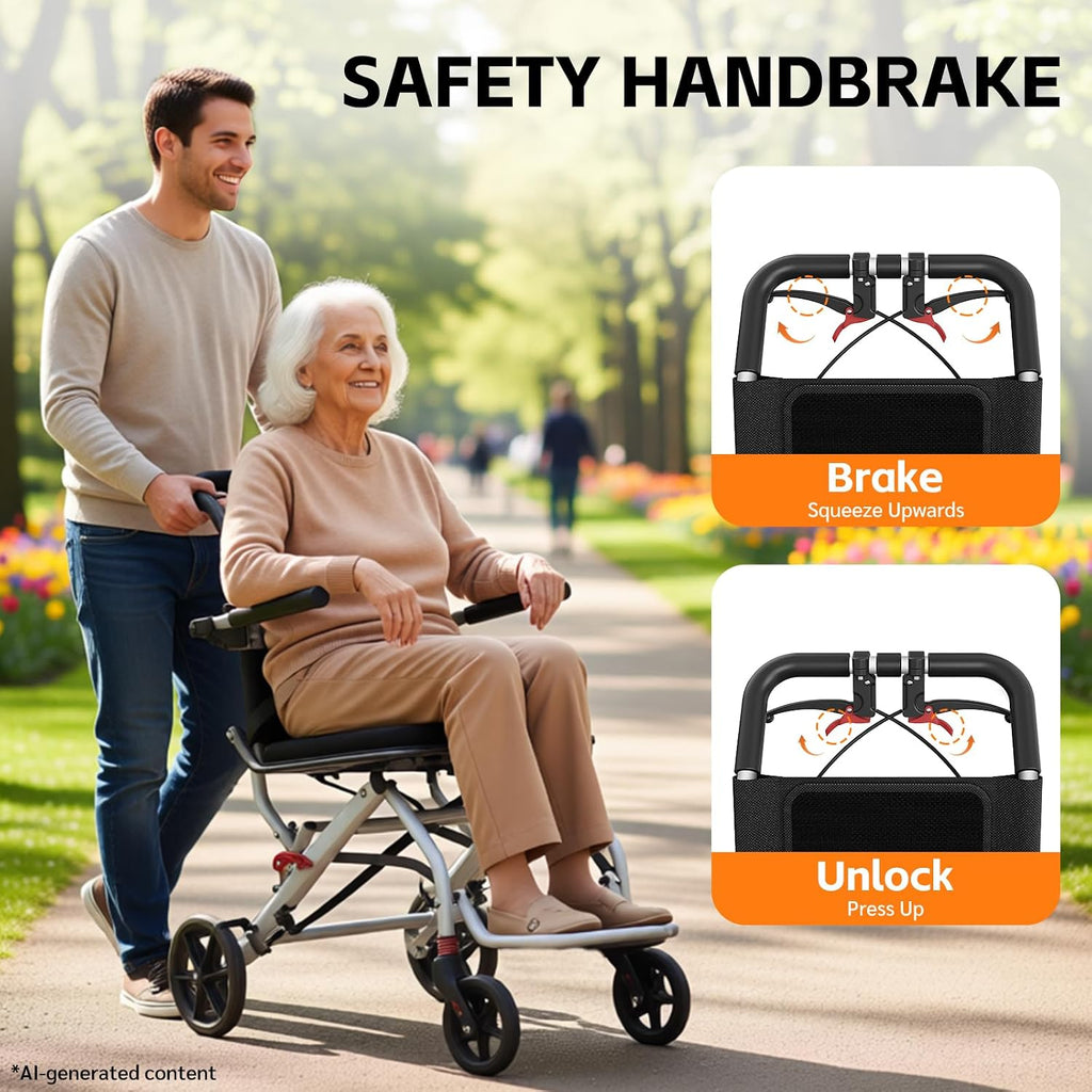 Lightweight Foldable Transport Wheelchair, Portable Travel Wheelchair