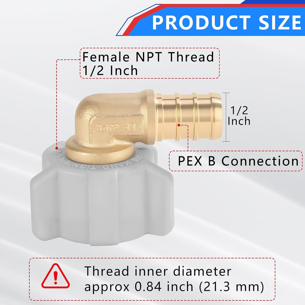 1/2" Pex × 1/2" Female NPT Swivel Elbow No-Lead Brass Crimp Fitting,PEX-B Compatible,2-Pack