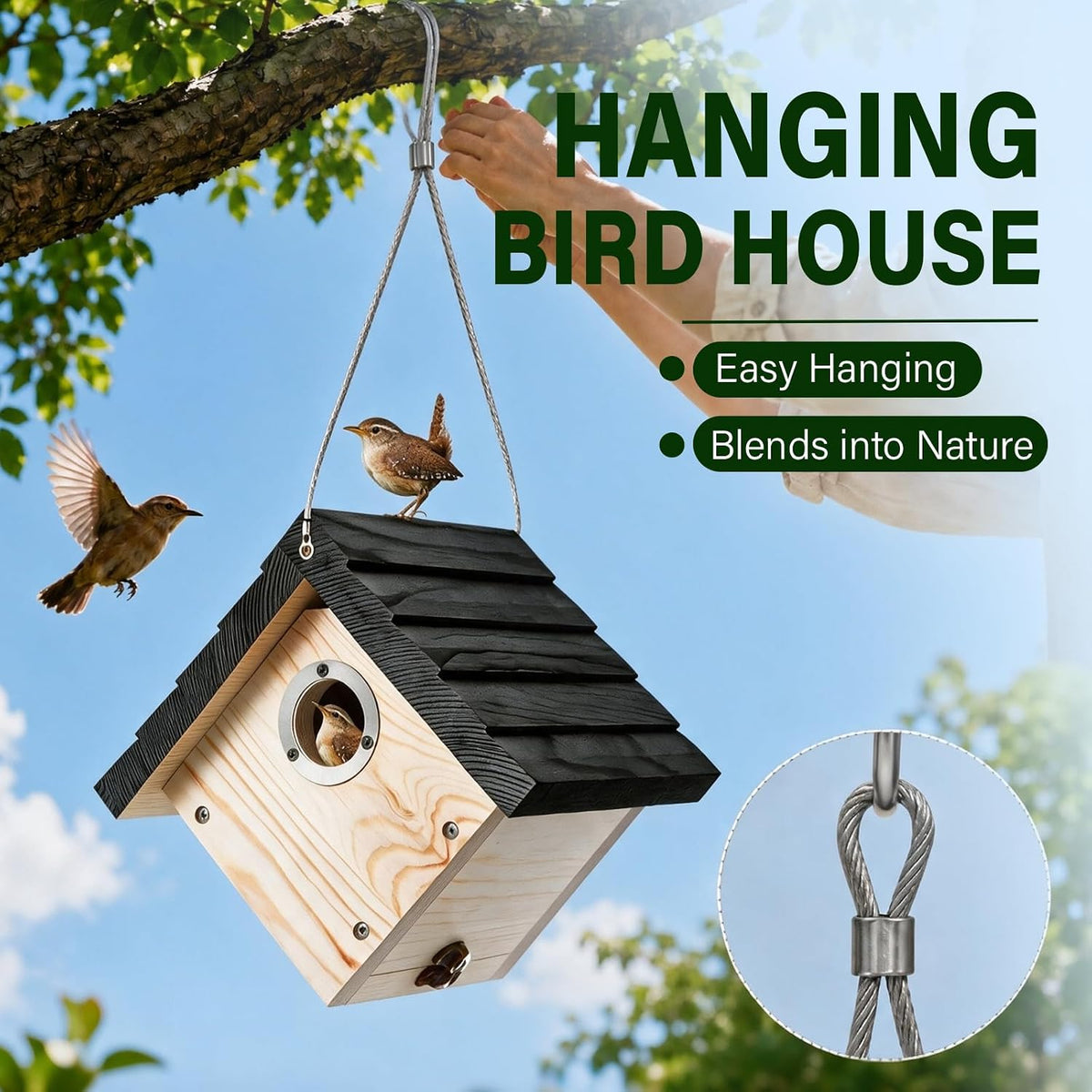 Hanging Wren Bird Houses for Outside,Wren House Bird Nesting Box with Ventilated Holes,1-1/8''Entrance Hole Durable