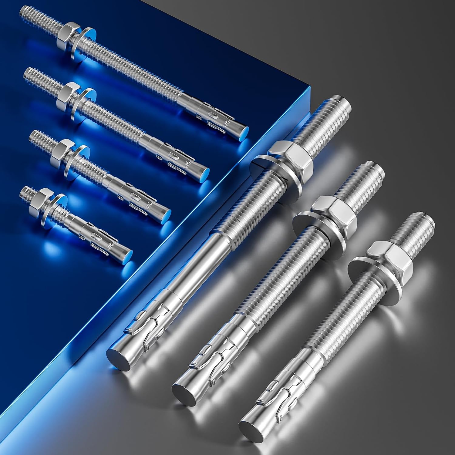 10Pcs 3/8x2-1/2 Inch Standard Fasteners for Heavy-Duty 304 Stainless Steel Wedge Anchors for Cement and Concrete