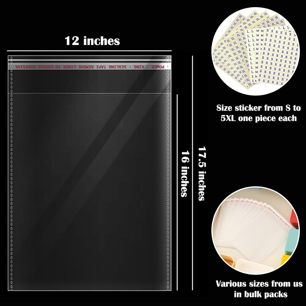 12 x 16 inches Large Resealable Cellophane Bags 1000 pcs Self Sealing for Packaging Products Self-adhesive Cello Bag