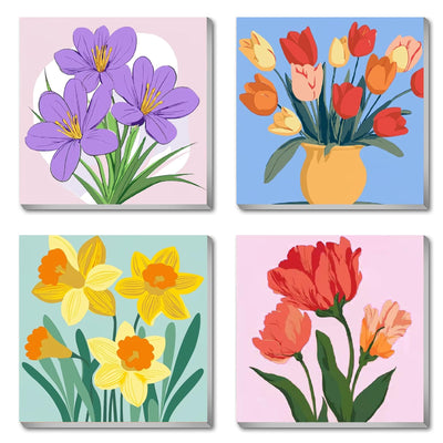 4-Pack Framed Flowers Paint by Numbers Kit for Adults Beginner & All Ages 8-12 and More,Oil Painting by Numbers for