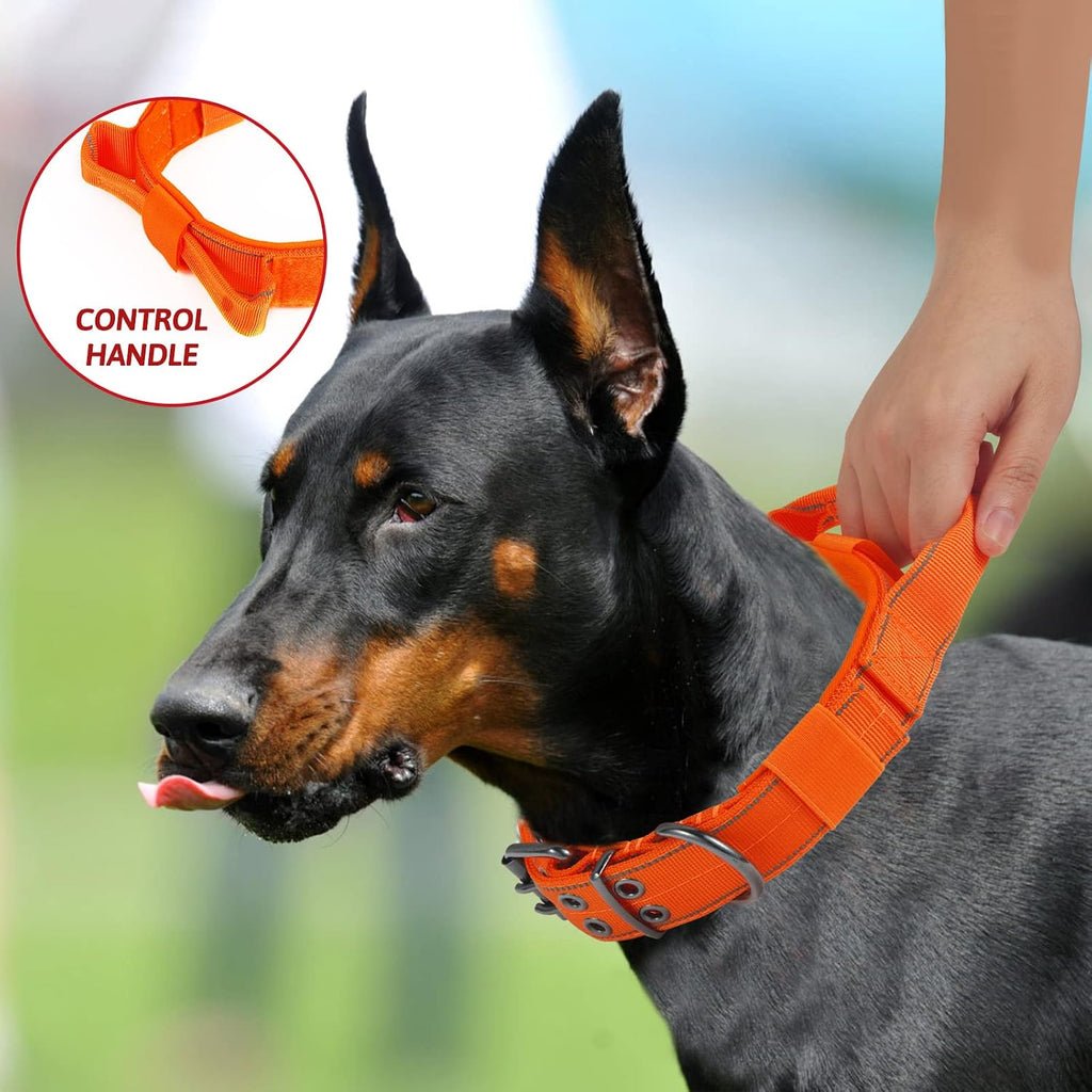 Tactical Dog Collar for Large Dogs with Control Handle,Orange