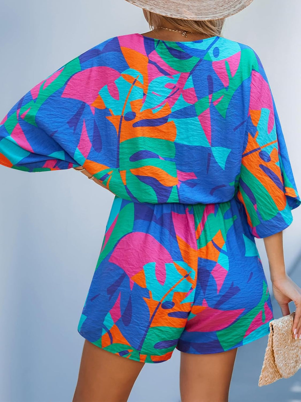 Women Summer Romper 2026 V Neck Tropical Mini Jumpsuit