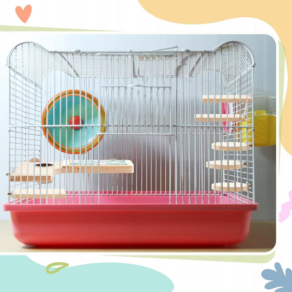 Set of 9 Wooden Hamster Cage Platform Chinchilla Ledges and L Shaped Round Hole Rat Cage Accessories with Cooling
