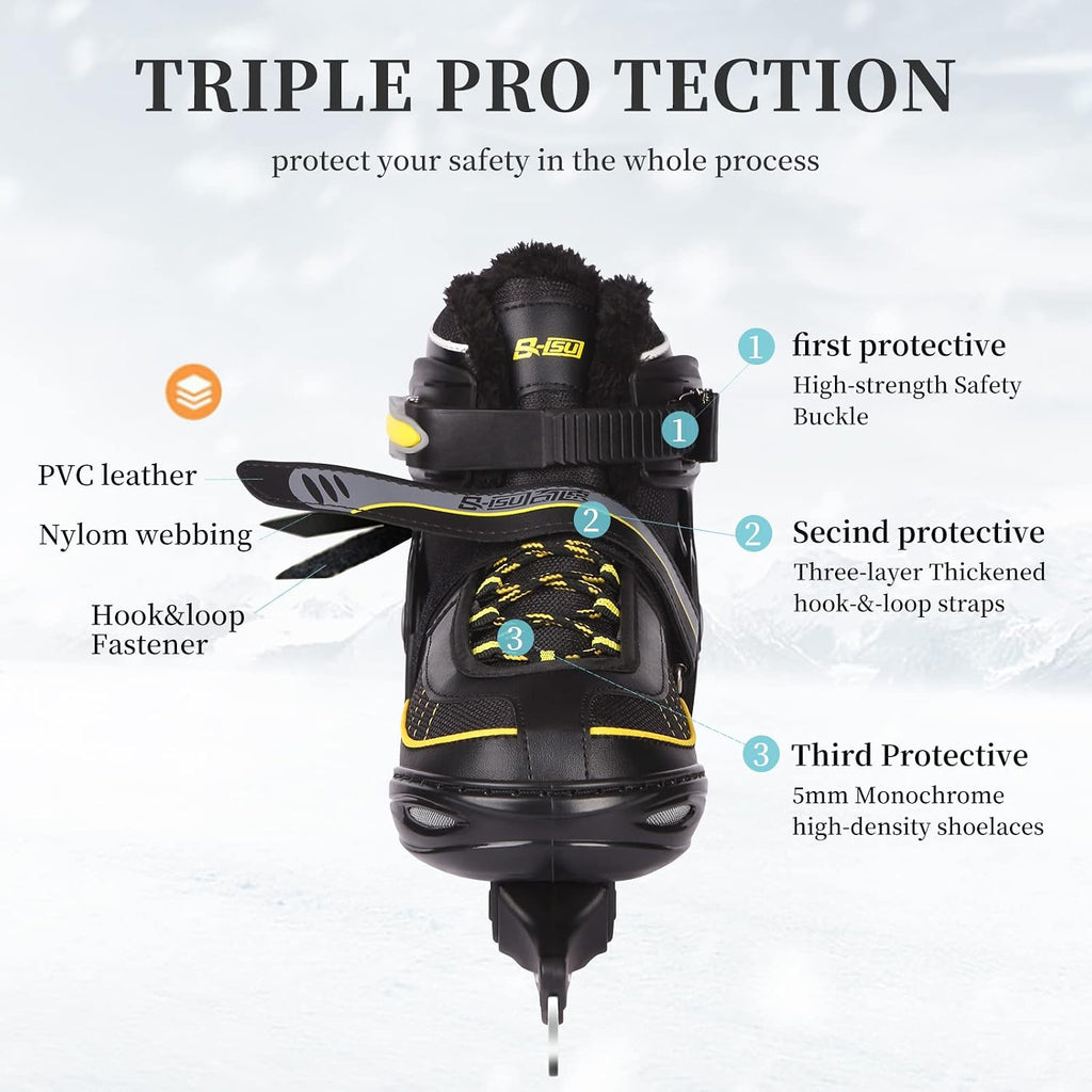 Ice Skates,Hockey Skates with Adjustable 4 Sizes,Soft Padding and Reinforced Ankle Support for Boys Girls Youth Men