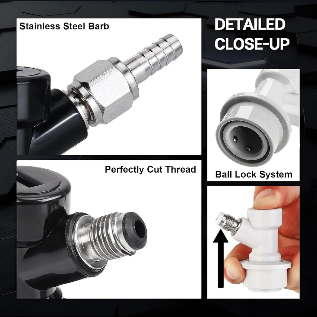 2 Pairs Ball Lock Disconnect Set, 5/16''Gas 1/4''Liquid Barb Fitting | Ball Lock Keg Connectors Cornelius Corny Keg