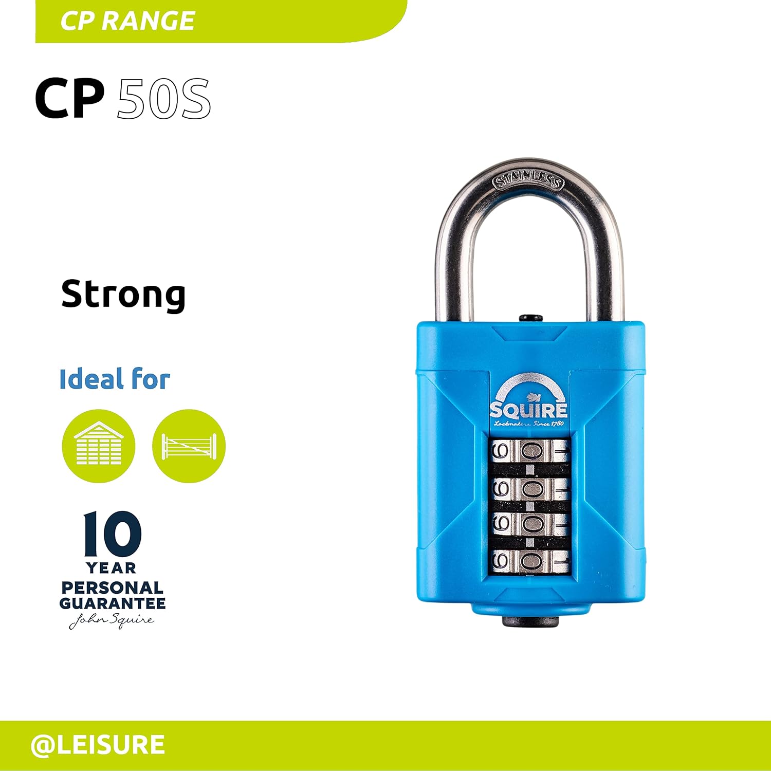 Heavy Duty Padlock (CP50S Marine) - Toughest Steel Shackle - 4 Wheel Combination Padlock - Stainless Steel for