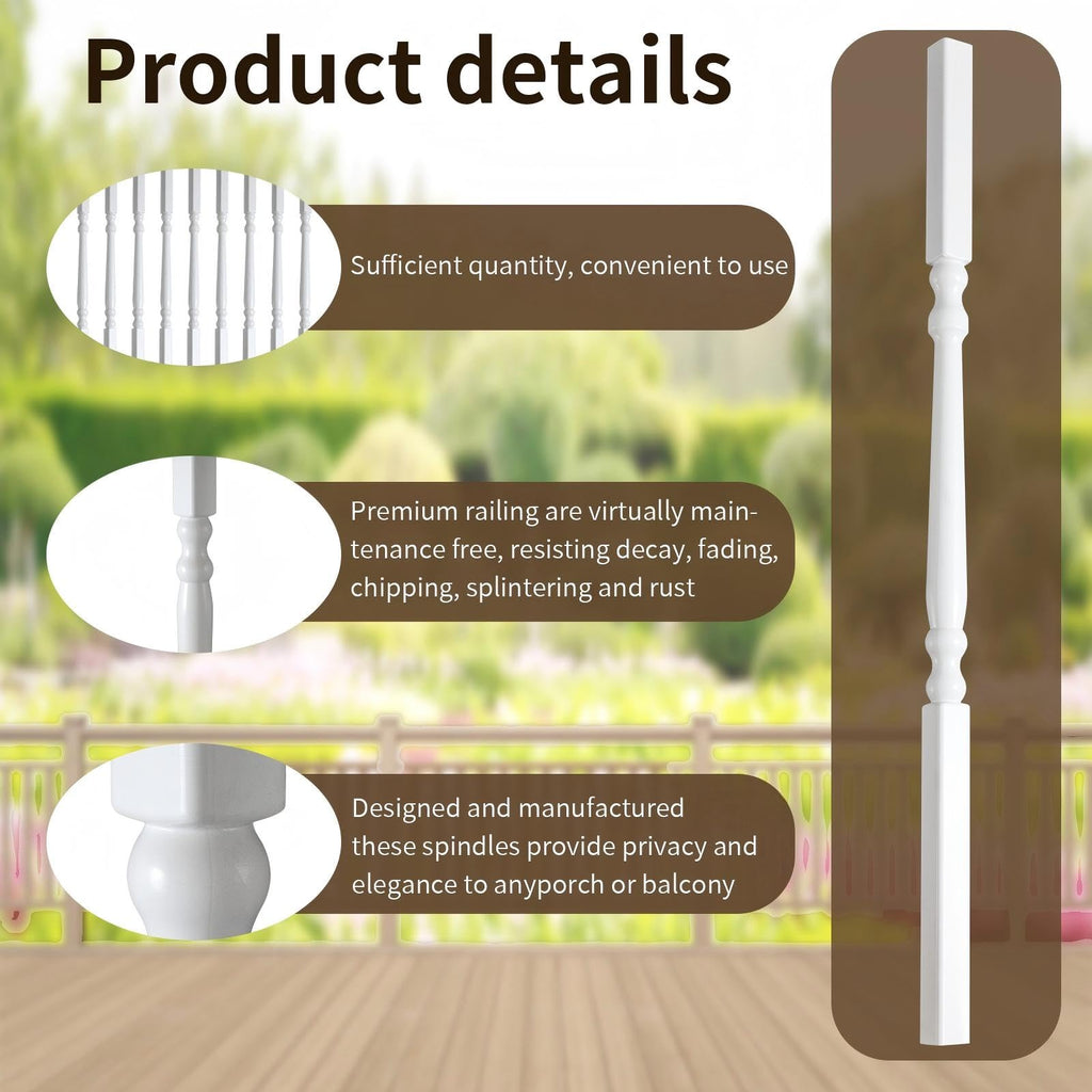 Vinyl Railing Spindles, 1 1/4" Sq X 34", Vinyl Railing, 9 Pack