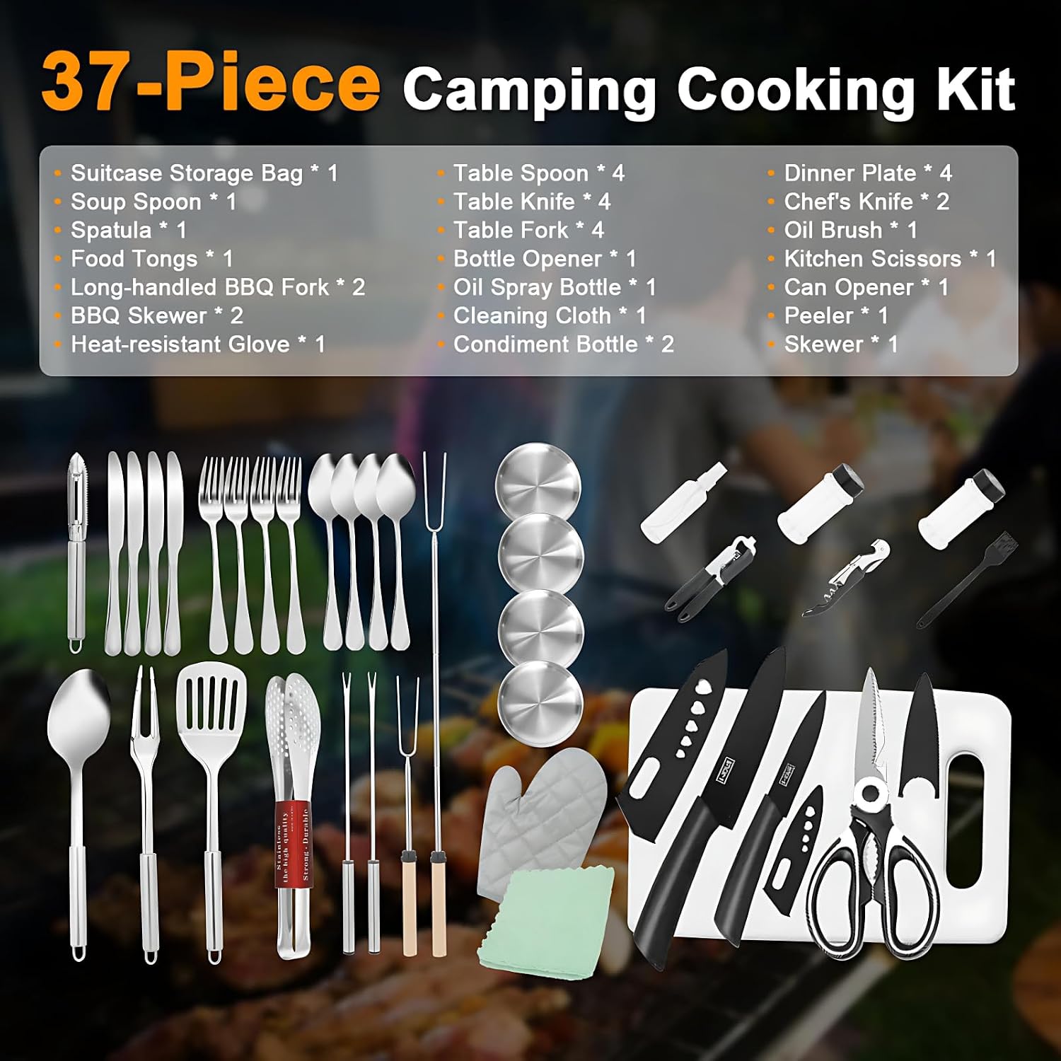 Essential Camping Utensils Set Stainless Steel Camping Mess Kit Portable Outdoor Cookware Cutlery Set Essential