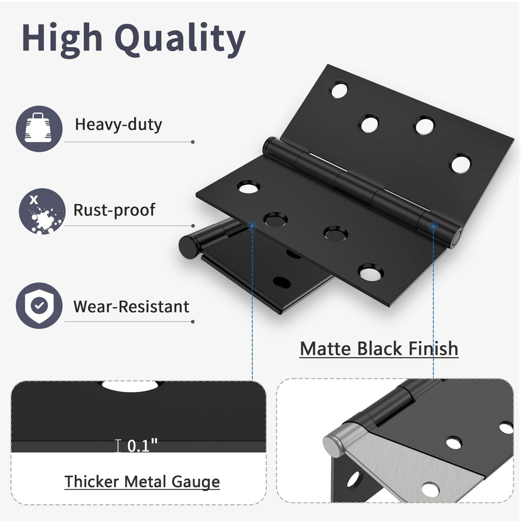 3 Pack Matte Black Door Hinges 4 Inch, Exterior Door Hinges Square Corners