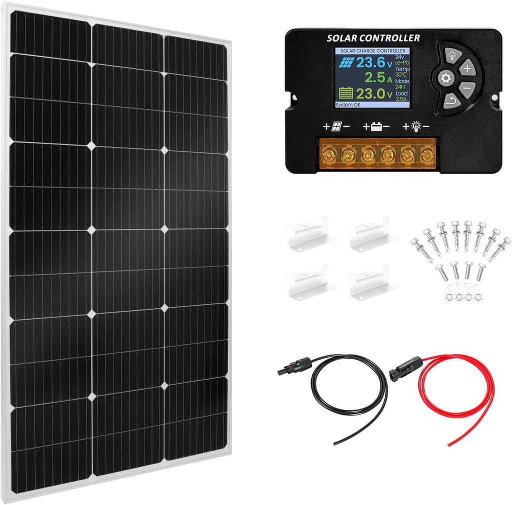 100W Monocrystalline Solar Panel Kit with 20A PWM Controller - 12V/24V High Efficiency Solar Panel for RV, Boat