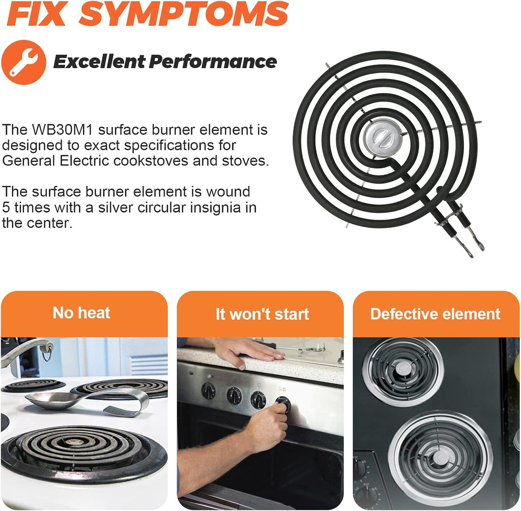 2026 Upgraded WB30M1 6" Electric Stove Burner by Beaquicy - Replacement for GE Hotpoint Kenmore Electric Range Stove - Replaces ERS30M1-5 Turns Stove Burner Coil