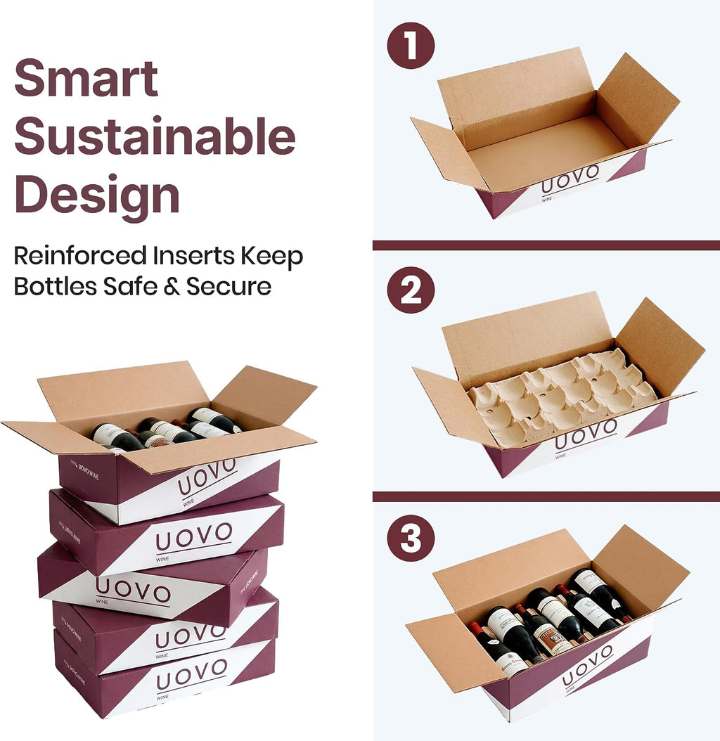 6-Bottle Layflat Cardboard Wine Boxes For Moving, Bundle of 5