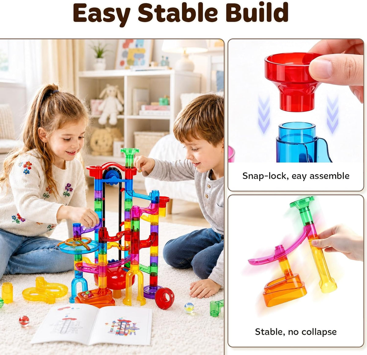 171Pcs Motorized Elevator Marble Run with Glow Marbles for Kids