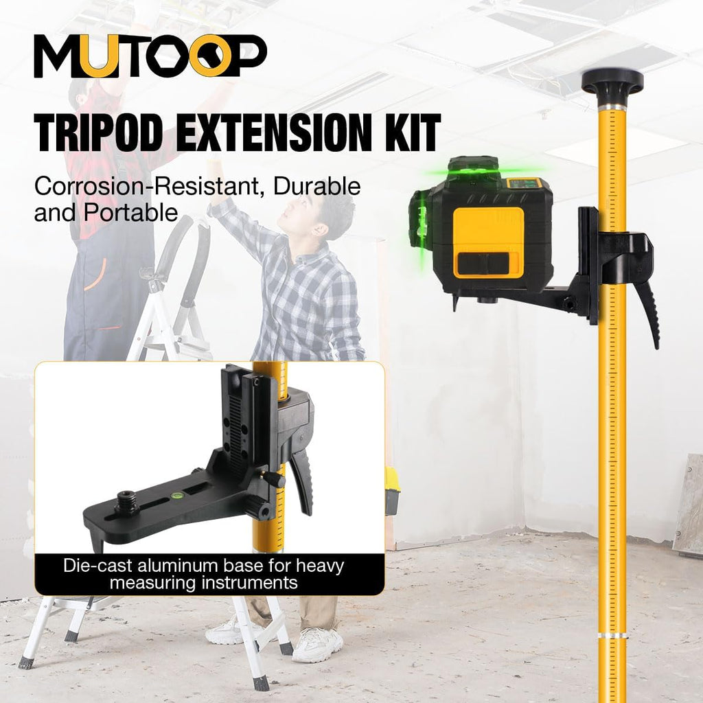 15.8Ft/4.8M Professional Laser Level Pole with Tripod & Mount - 1/4" & 5/8" Adapters, Adjustable Telescoping Laser