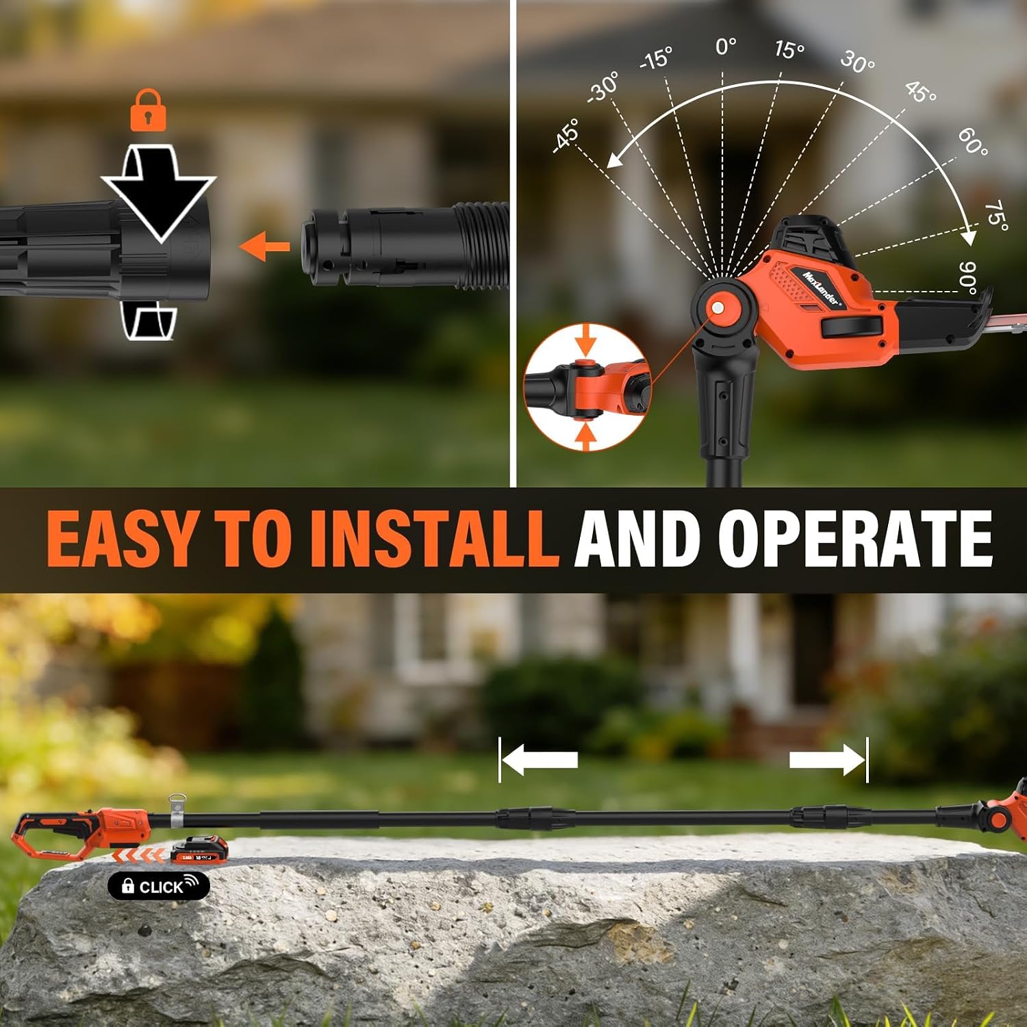 Hedge Trimmer 18-Inch Cordless Pole Hedge Trimmer | 16-Feet Max Reach Hedge Trimmer with Extension Pole, Multi-Angle
