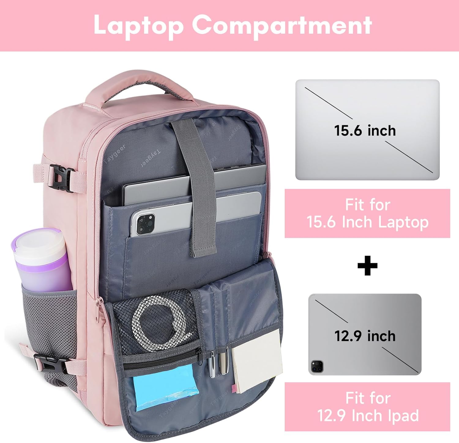 Travel Backpack for Women, Carry On Backpack with Water Bottle Pocket & Shoe Pouch, TSA 15.6inch Laptop Mochila