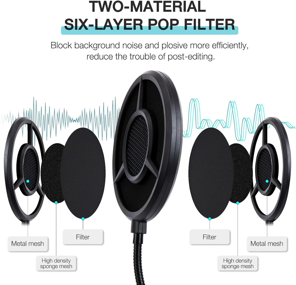 Blue Yeti Pop Filter Foam Windscreen - 5.5 Inch Diam 6 Layers Pop Filter for Mic Cover Yeti Pop Screen Compatible