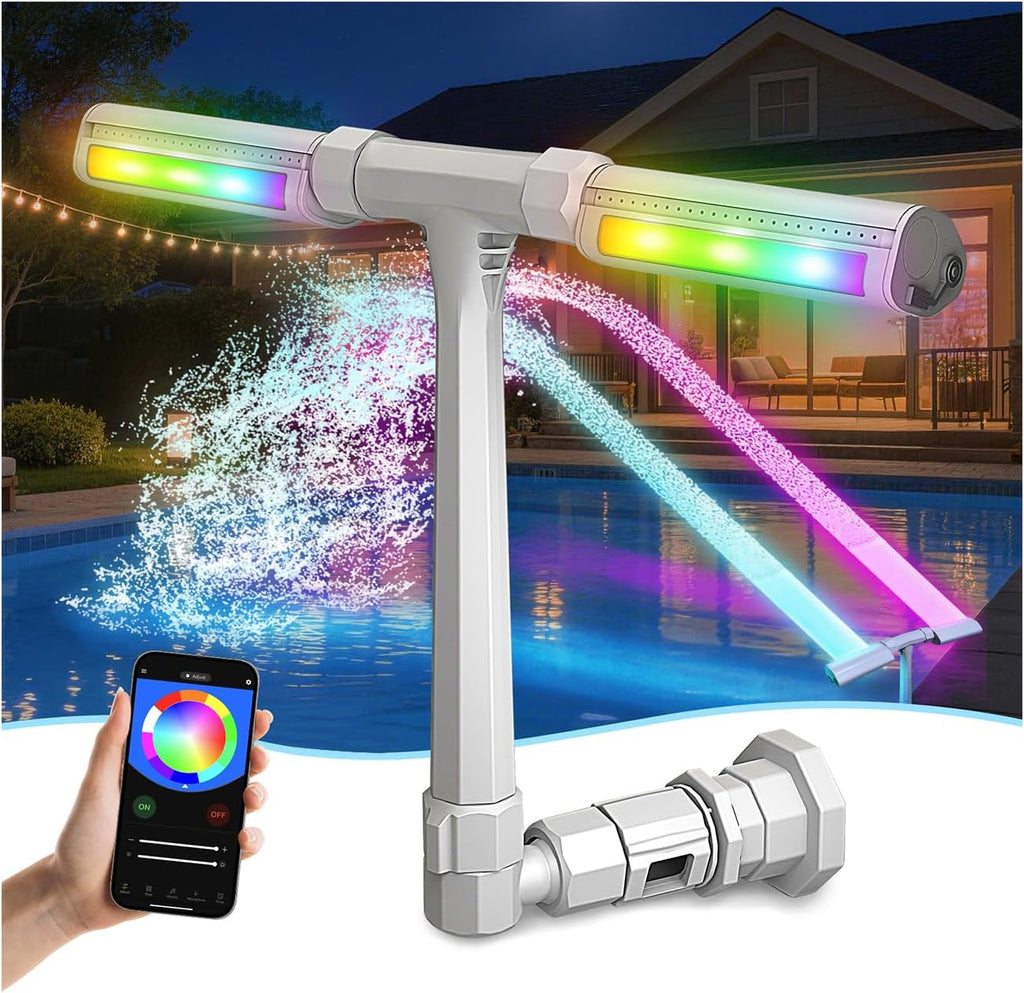 Pool Fountain with Light, 16-Color 12-Modes, Dual Spray Water Fountains for Above Ground & In-ground Pools, APP