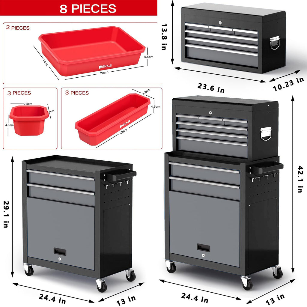 8-Drawer Tool Chest with Wheels, 42'' Rolling Tool Chest Heavy Duty,Black